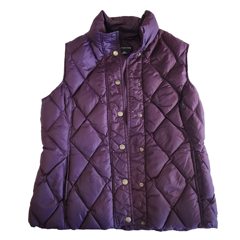 Lands End Purple Goose Down Puffer Quilted Vest Womens XS